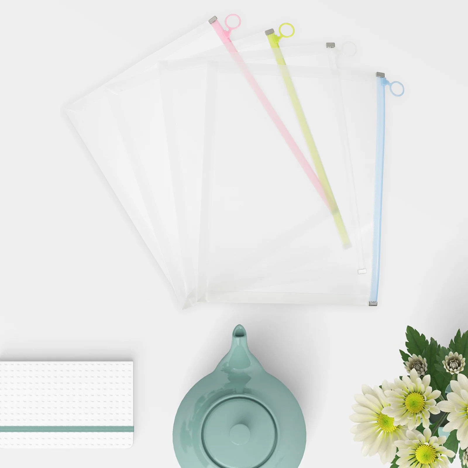 

4pcs A4 Clear File Bags Pp Material Large Capacity Document Folders For Office Home Use Transparent Storage Pouches File