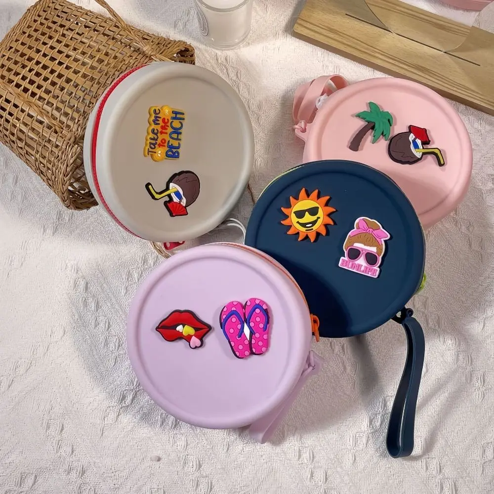 

Cartoon Waterproof Silicone Coin Purse Lightweight Round Wallet Zipper Portable Earphone Organizer Bag Women
