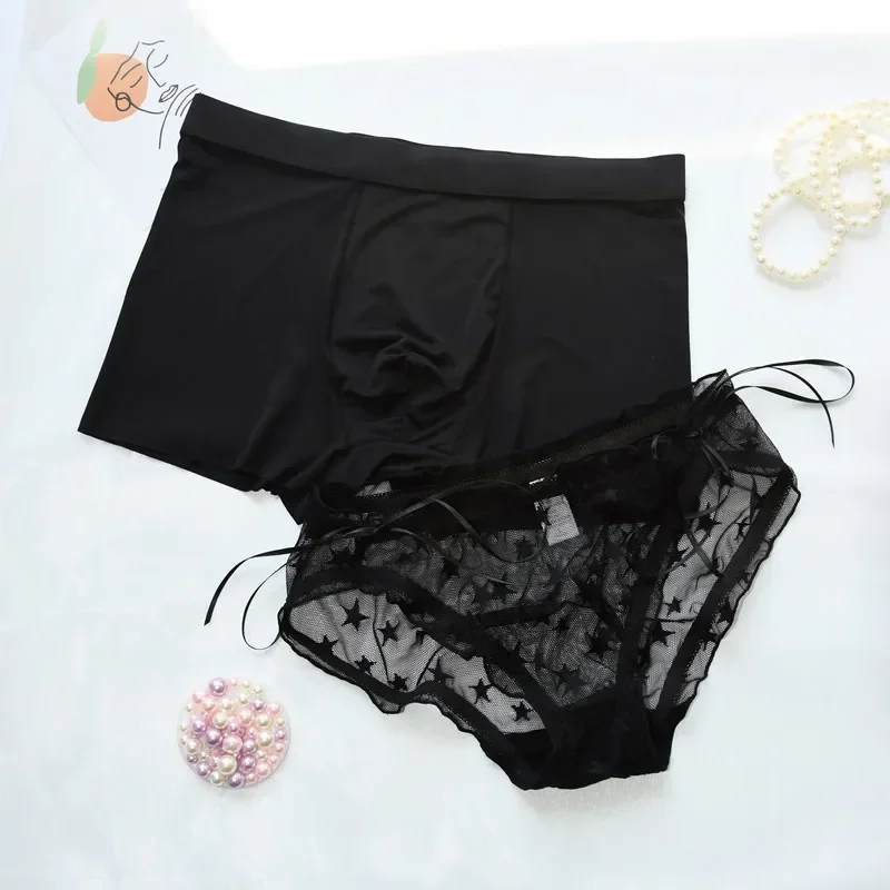 

Summer Lovely Couple Panties Set Sexy Lace Ice Silk Fabrics Underwear Men's Boxers Women's Underwear Love's Underpants