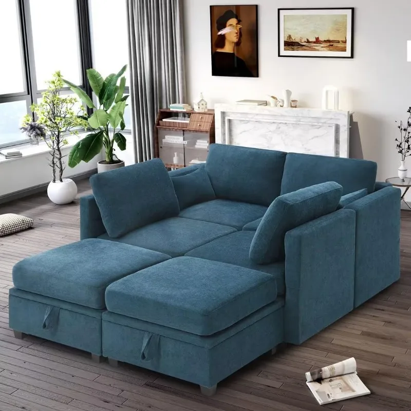 Modular U Forma secional Sofá, Sofá com assento de armazenamento, Sleeper Convertible, Sala Sofá, Cama, L Forma, Sofá Set