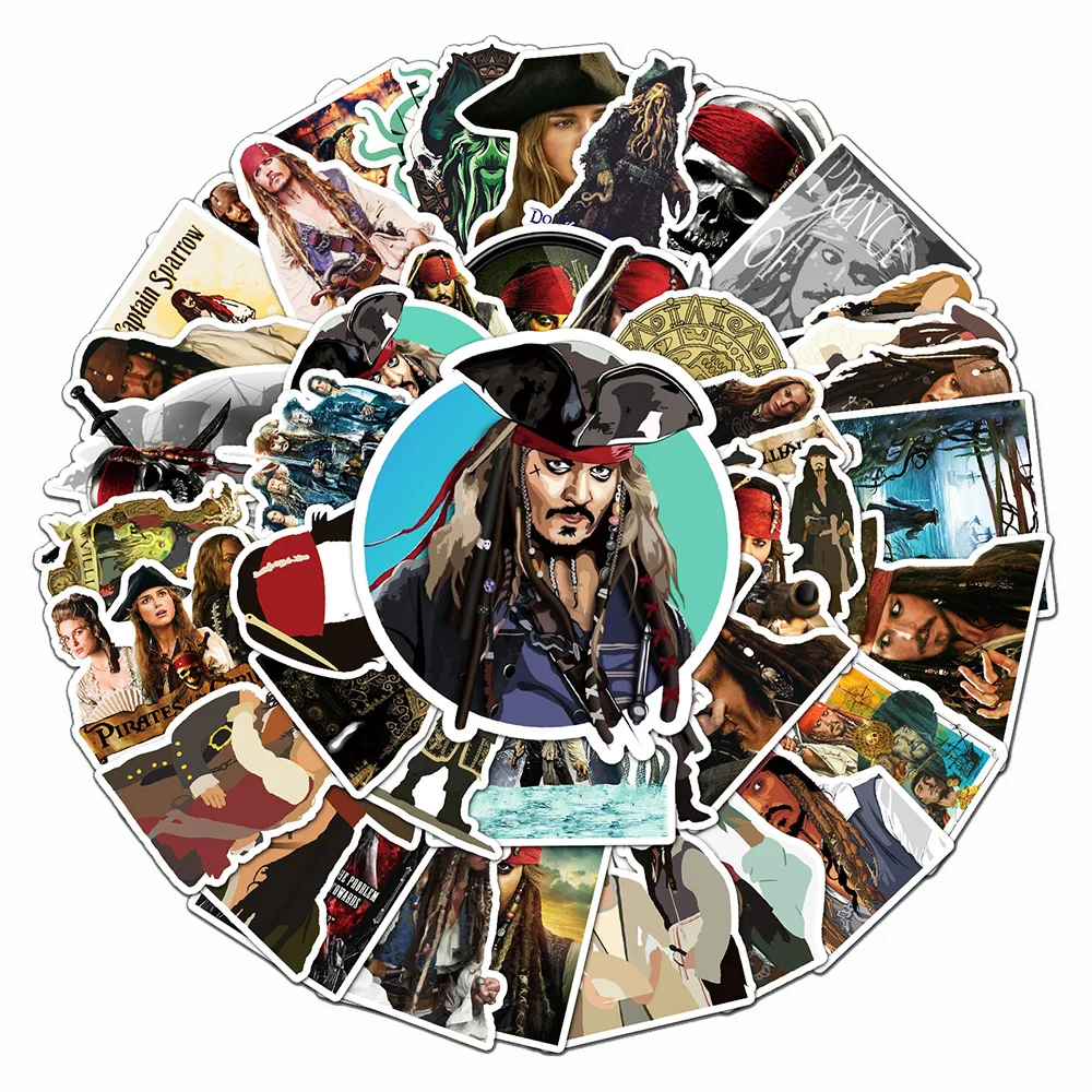 Autocollants du Film Disney Pirates des Caraïbes, Étiquette de Décoration Cool, pour Skateboard, Valise, Vélo, DIY, 10/30/50 Pièces