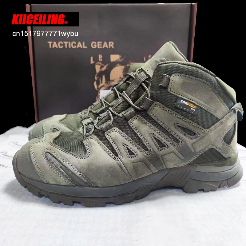 KIICEILING K3D Leather Men\'s Boots Combat Desert Tactical Boots Male Shoes Work Safety Shoes Motocycle Snow Boots