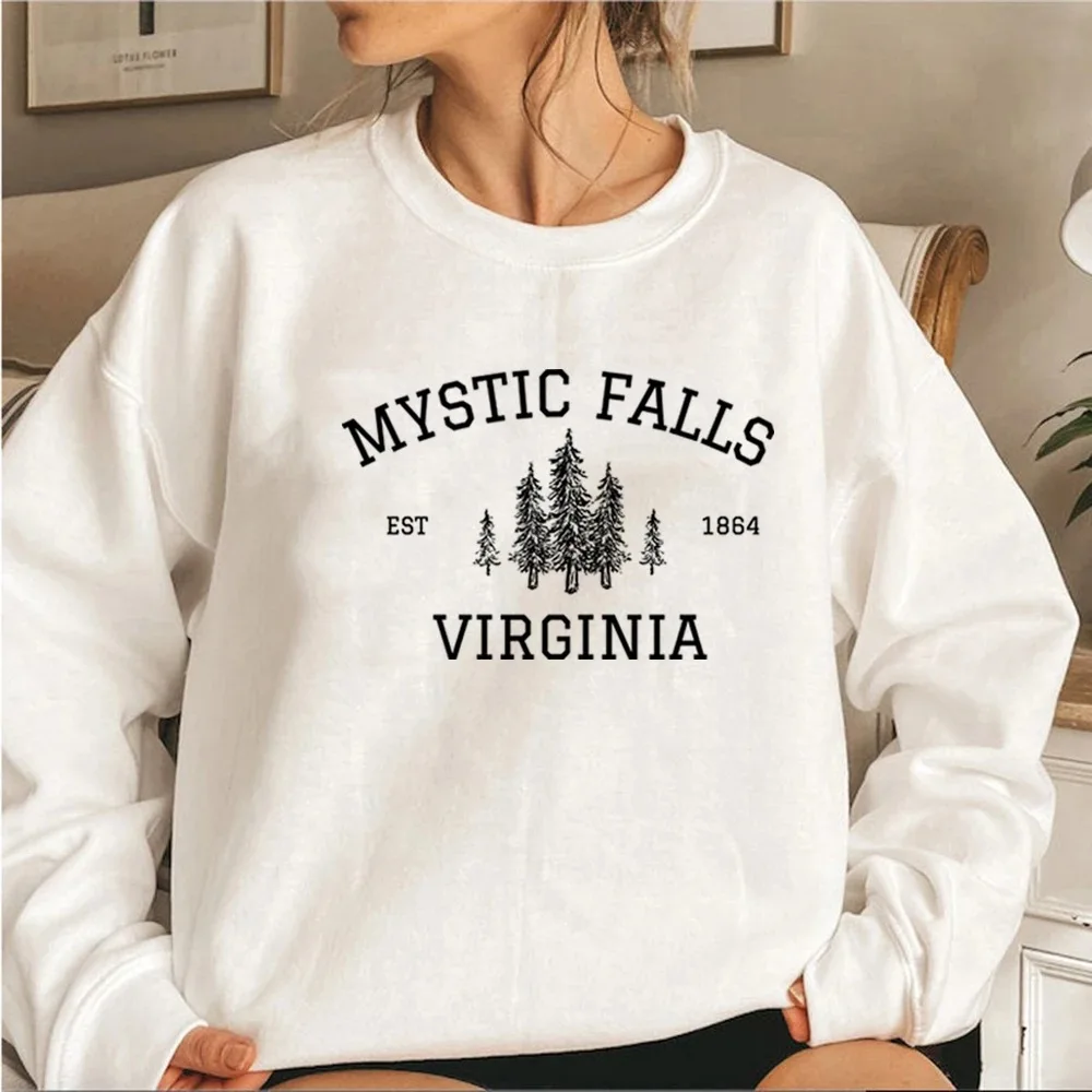 MYSTIC FALLS Women  autumn and winter fashion sweatshirt digital printing round neck drop shoulder long sleeve sweatshirt