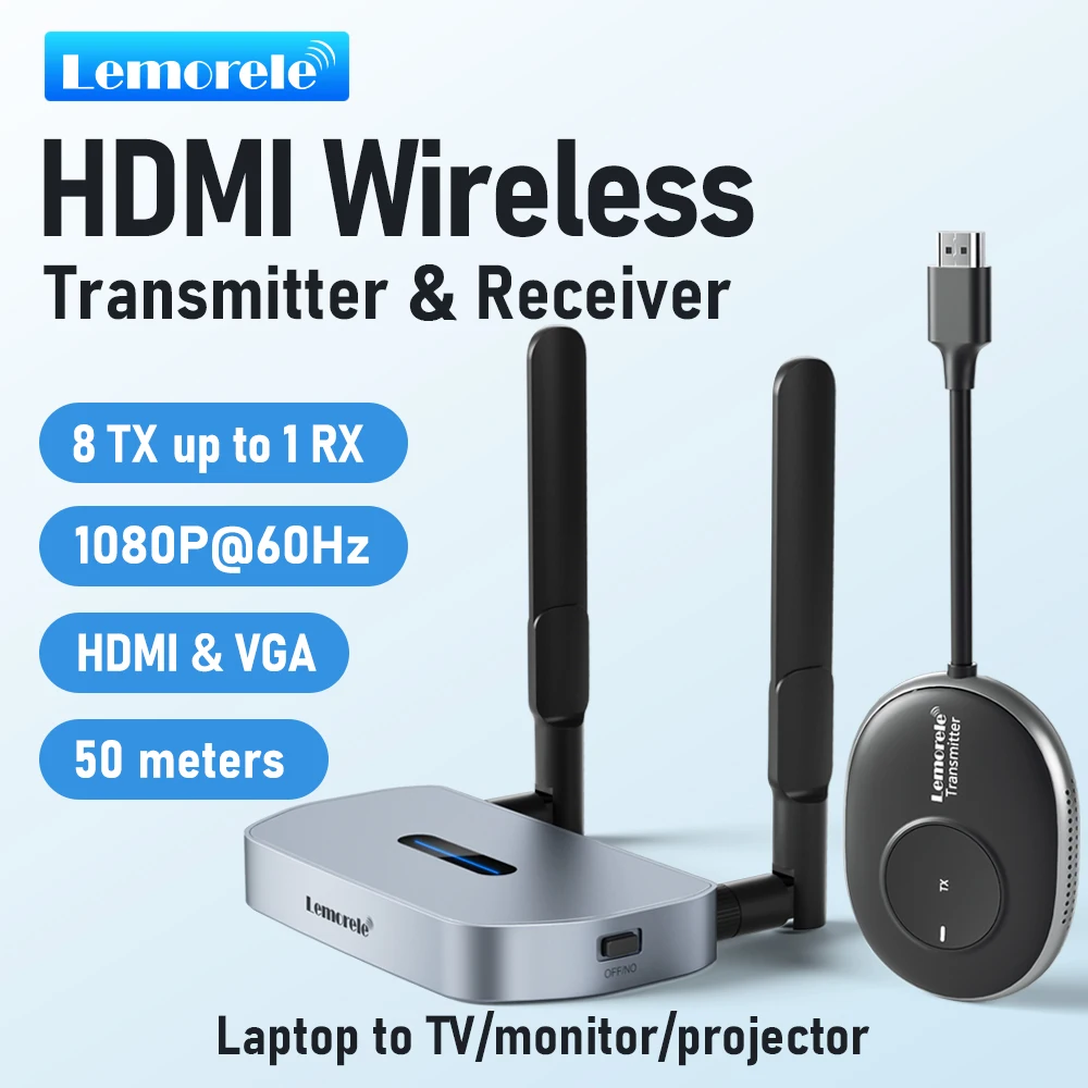 Lemorele Wireless HDMI Video Transmitter and Receiver Extender Adapter TV Stick Dongle Kits 1080P for Monitor Projector laptops