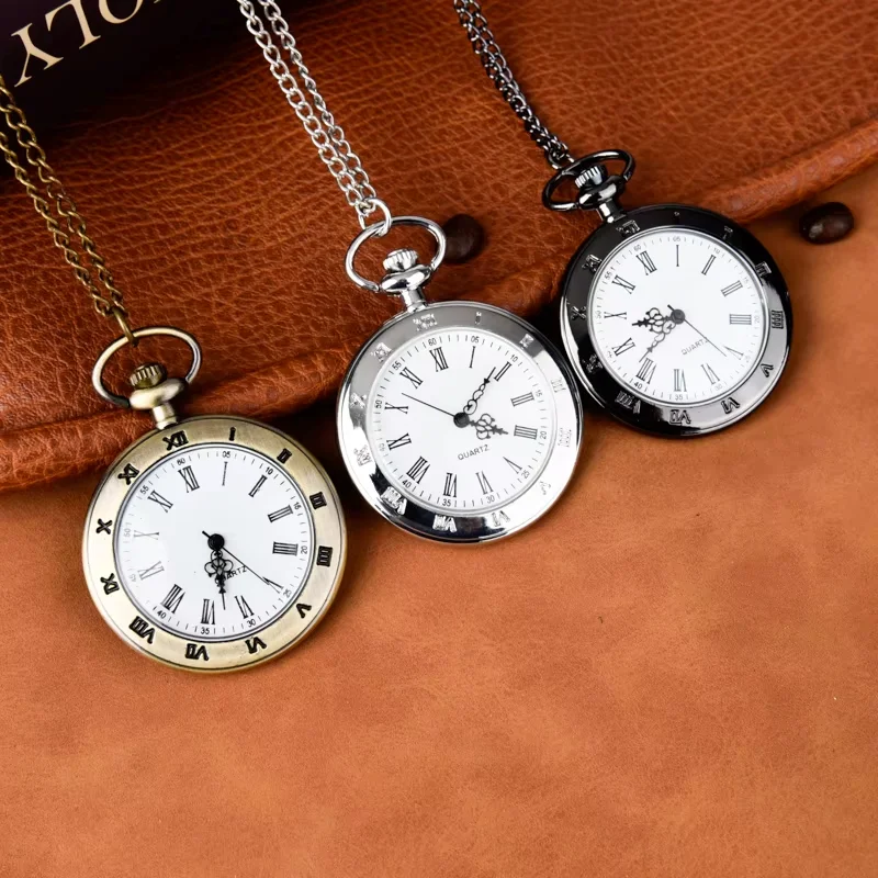 Retro palace pocket watch retro single-case graduated white face pocket watch Roman graduated quartz watch