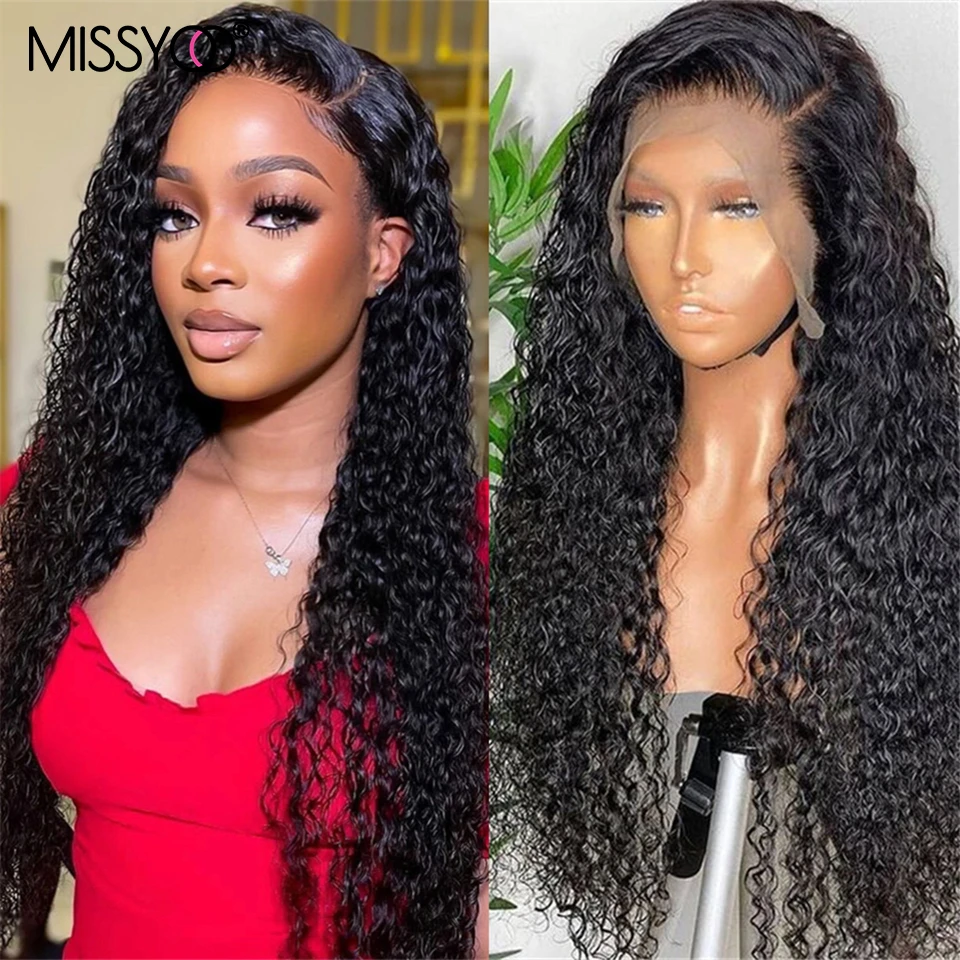 

Natural Black Deep Curly Human Hair 13x4 Lace Front Wigs Brazilian Pre Plucked Remy Hair HD Transparent Lace Wig With Baby Hair