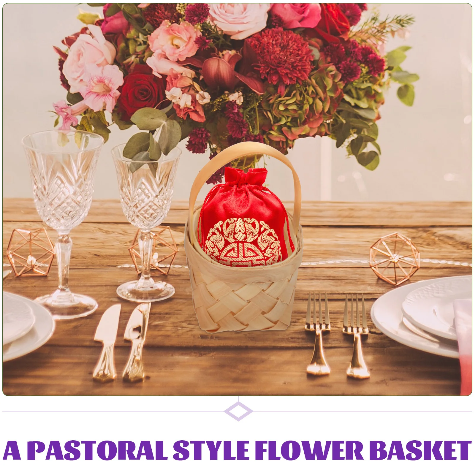 

4Pcs Eco-Friendly Woven Baskets Stylish Wooden Flower Basket Suitable for Banquet Theme Party Hotel Decor Use Hand-Woven Basket