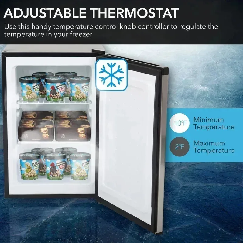 KC3BWhynter CUF-210SS Mini، 2.1 قدم مكعب، فريزر رأسي صغير مع قفل، ستانلس ستيل، أسود نسكو ديل، علي