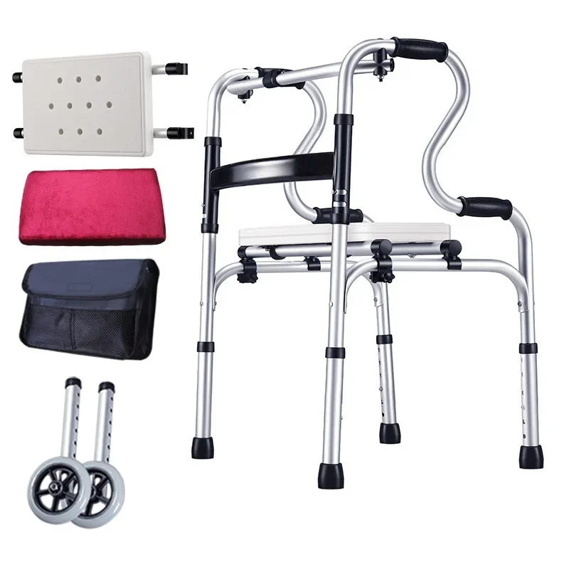 Aluminum Walker for Elderly, 3-In-1 Bathing Travel Aid, Pregnant Woman Toilet, Height Adjustable Commode Chair, Mobility Aid