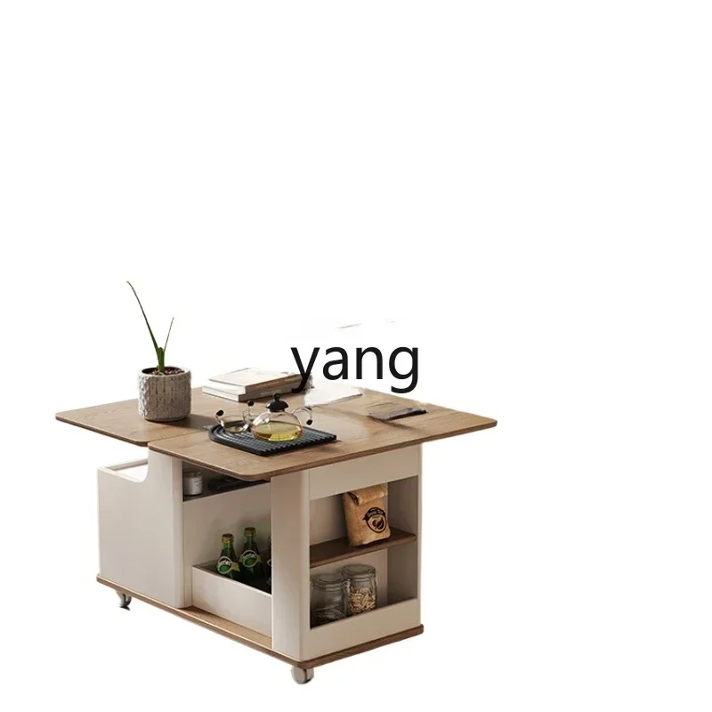 LH folding coffee table mobile tea table side table living room multi-functional solid wood cart simple home