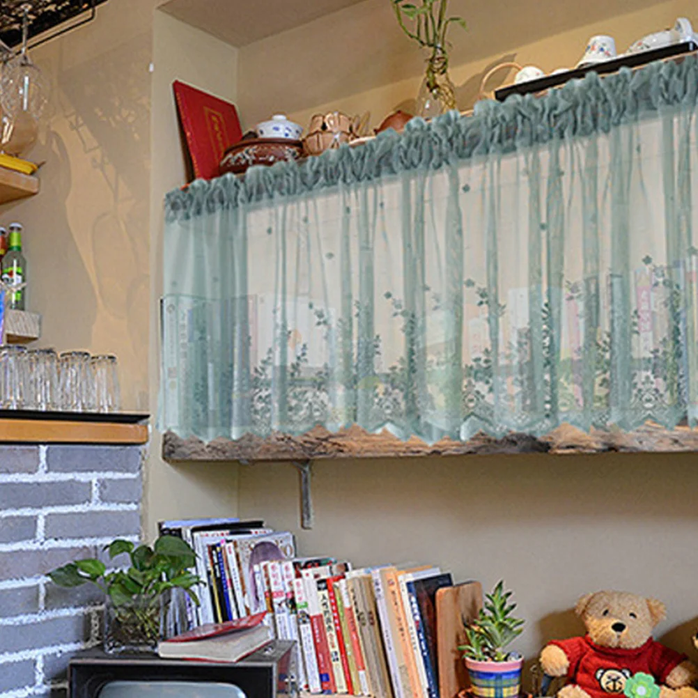 الدانتيل 74X61Cm الأزرق نمط قصير لنافذة المطبخ الحمام ديكور نصف الستار الشمس برهان البوليستر نافذة الستار