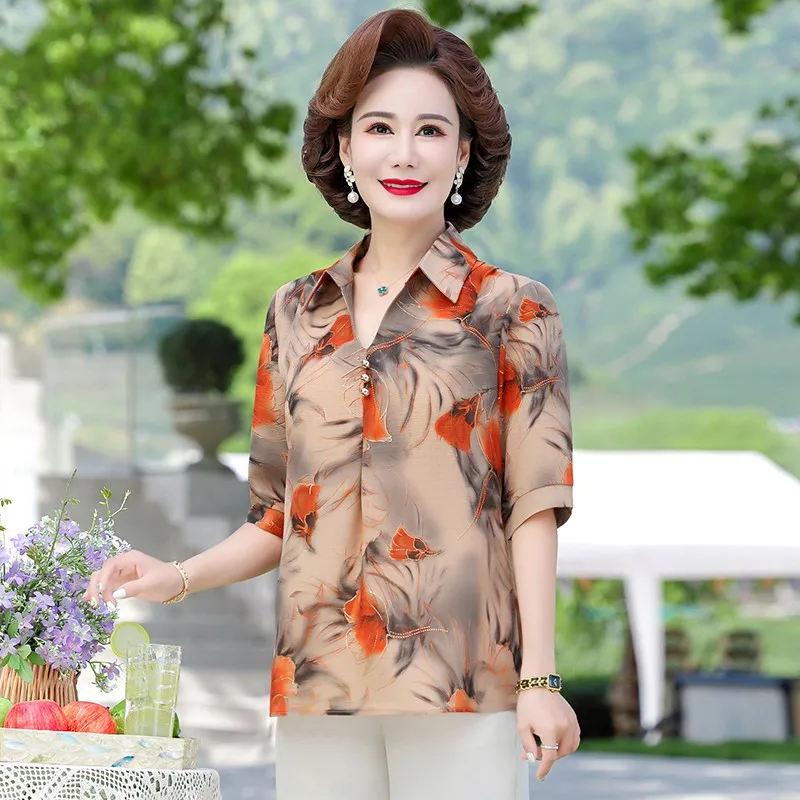 Vintage Floral Print Button Shirt Spring Summer Elegant Fashion Blouse 3/4 Sleeve Loose Tops Office Lady Blusas