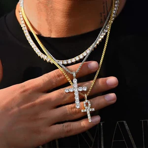 Hip hop cross pendant necklace for women, ied out jail, jewelry female declaration, gold color, wholesale, HP003 8 Main Sales Current ICE - №7