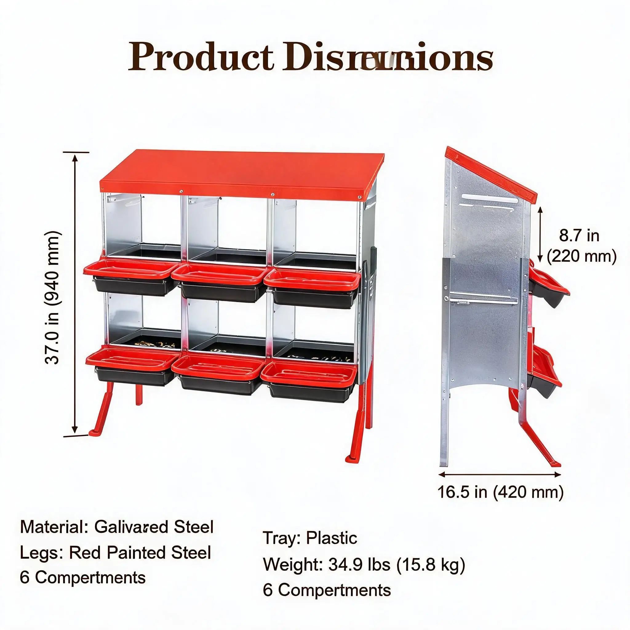 Nichoir à poules en métal robuste à 6 compartiments Garvee, nichoir à double niveau pour poules pondeuses avec plateau à œufs amovible, nichoir ventilé pour poulailler