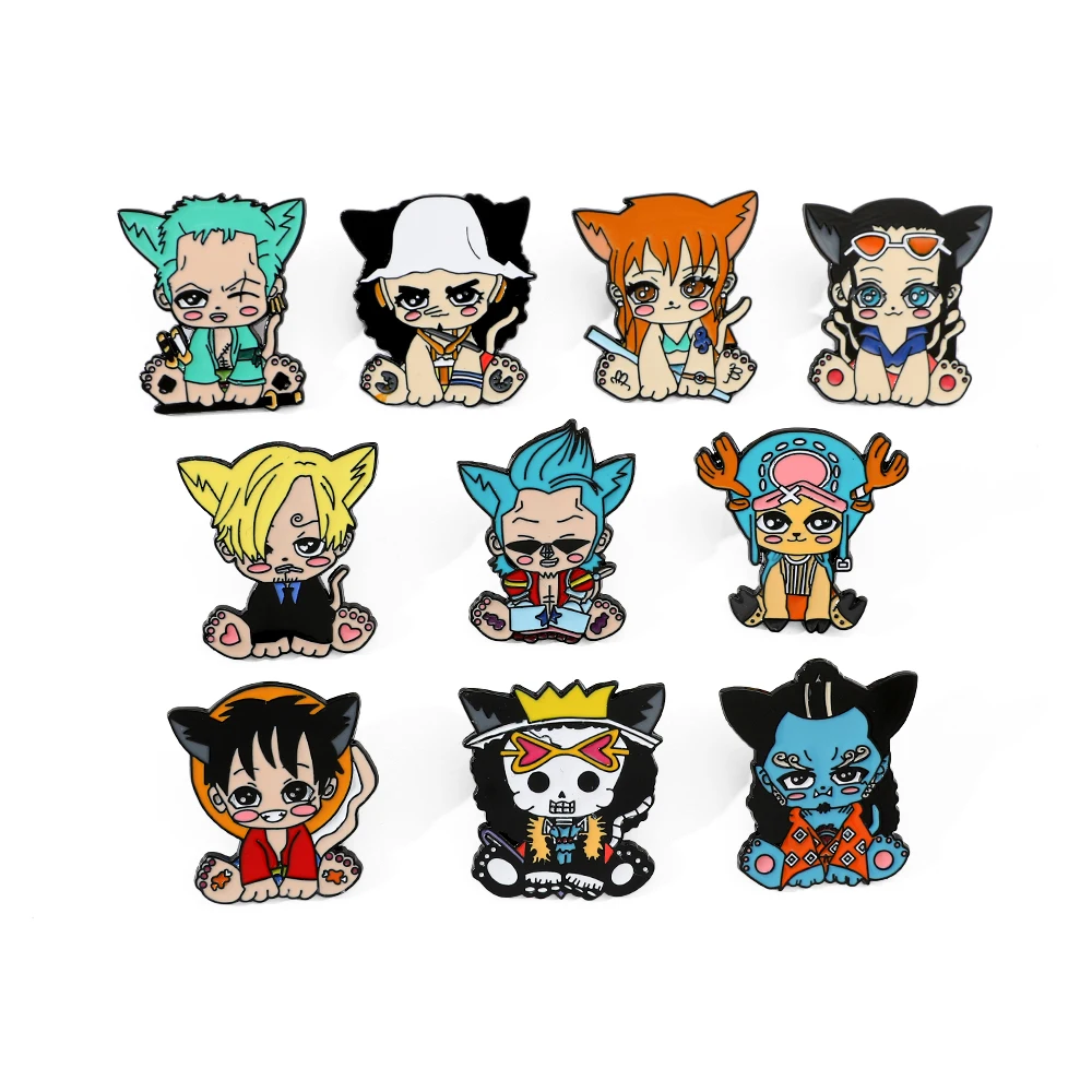 

10 Pcs Cute Cartoon Creative One Piece Brooch Anime Film and Television Characters Metal Badge Luffy Nami Pin Accessories Gift