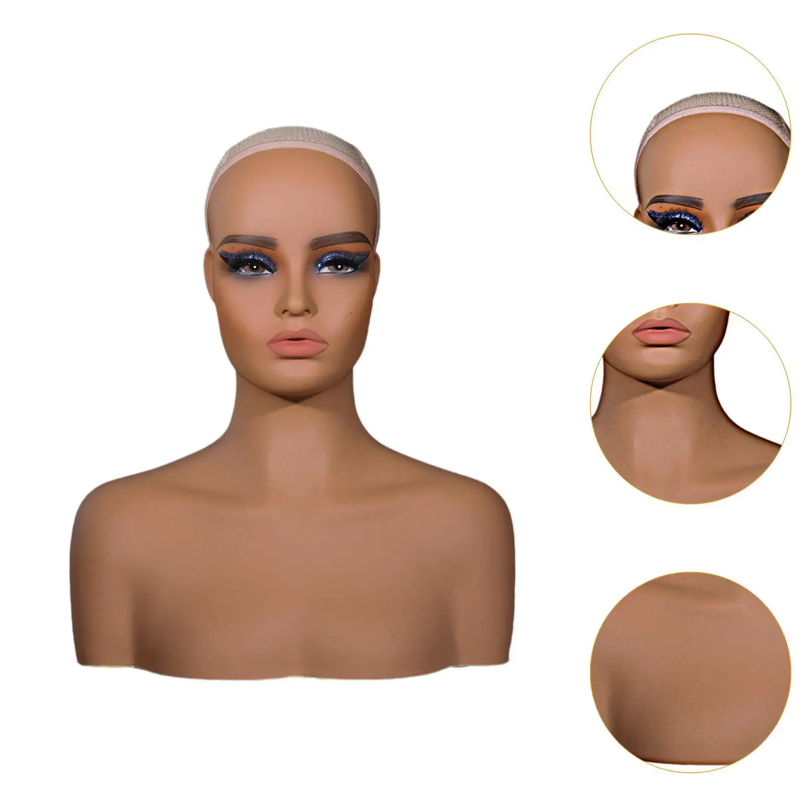 Realistic Mannequin Head, Hairpiece Head Model Multifunctional Hat Display Stand Holder with Shoulders for Hat Jewelry