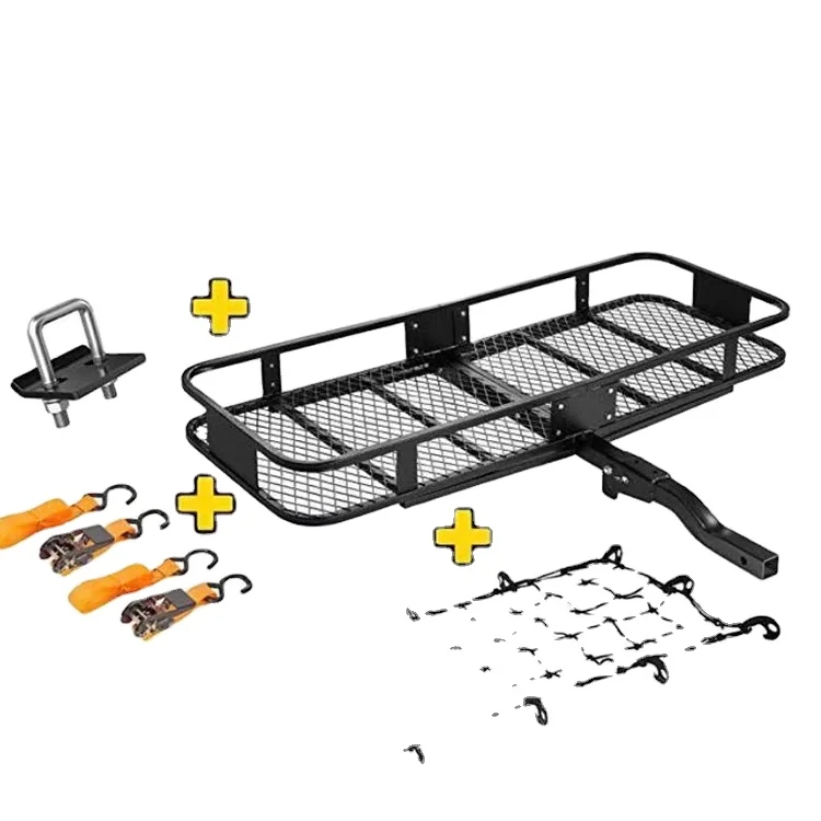 Custom Size Folding Motorcycle Car Rack Basket Carbon Steel Rear Cargo Rack Hitch Mount Cargo Carrier