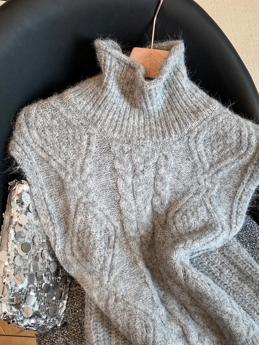 เสื้อกั๊กไหมพรมคอสูงทรงหลวมสำหรับผู้หญิง แฟชั่นฤดูใบไม้ร่วงฤดูหนาว เสื้อท่อนบนทรงสลิม สวมใส่สบาย เนื้อผ้านุ่ม สีสันสดใส เหมาะสำหรับใส่ไปทำงาน