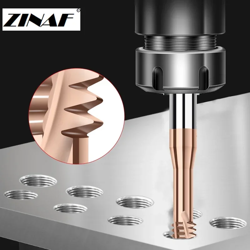 Sólido Carboneto de Rosca Fresa Cnc Hrc 60 Graus Carboneto Único Dente Rosca Fresagem Peças m1 M1.2 M1.4 M1.6 m2 M2.5 M3-m24
