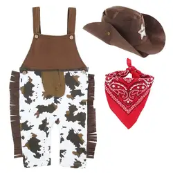 Baby Cowboy OUtfit Boys Carnival Costume Romper Sets Infant Funny Party Clothes Toddler Holiday Cosplay Outfit Scarf Hat 3 PCS