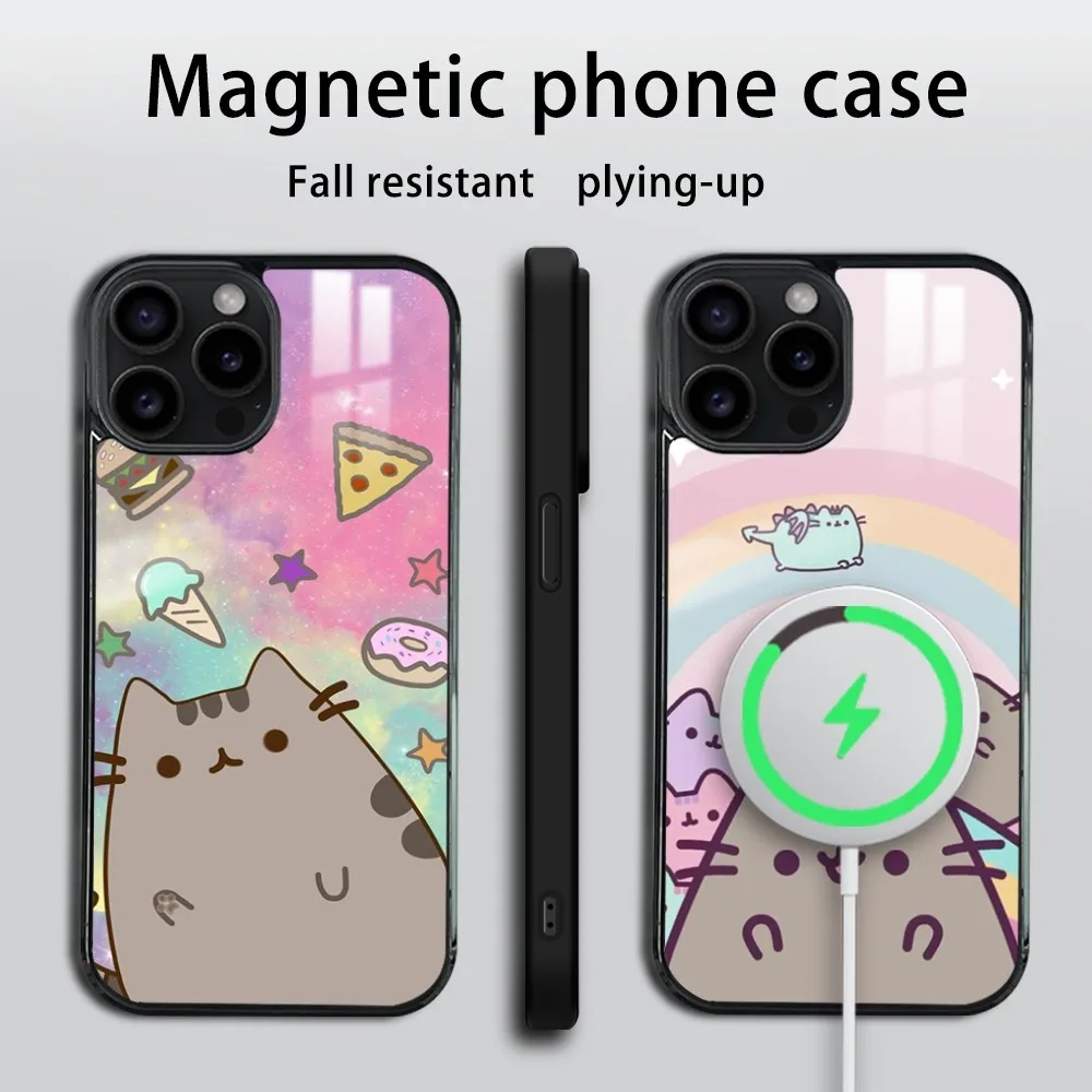 Cartoon P-Pusheens Cute Cat IMD Phone Case For iPhone 16 15 14 13 12 11 PRO MAX PLUS Mini Magnetic wireless mirror phone case