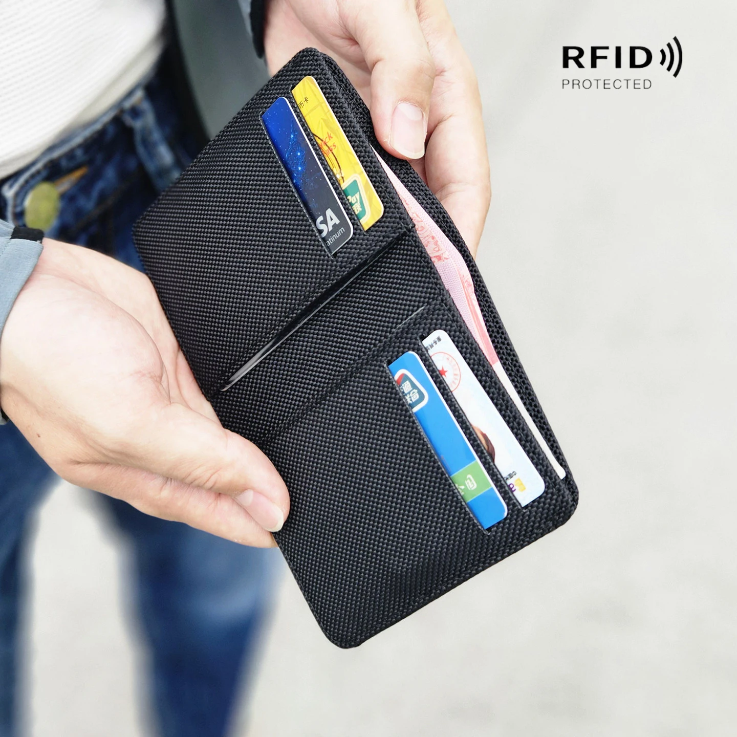 Oxford Fabric Wallet For Men Male Slim Small Bifold Men's Thin Wallet Card Holder With RFID Blocking Magnetic Closure