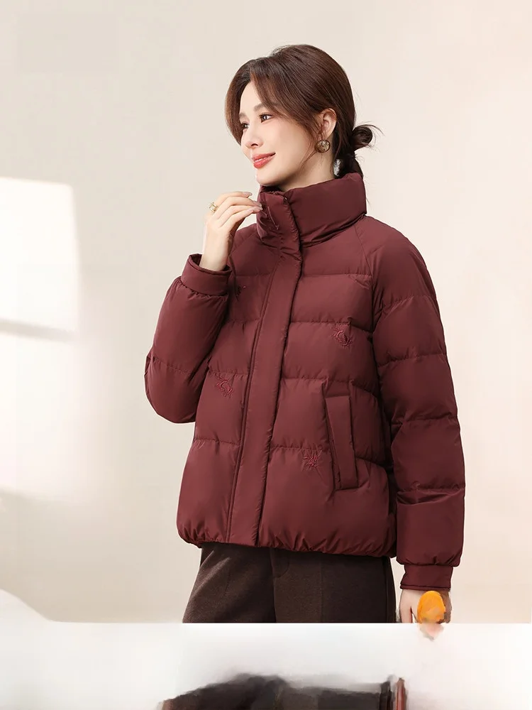 

Elegant Short 90 Duck down Jacket Snow Mid-Fly Mom Style Coat Stand Collar Ladylike Commute Style Regular Fit Long Sleeve Zipper