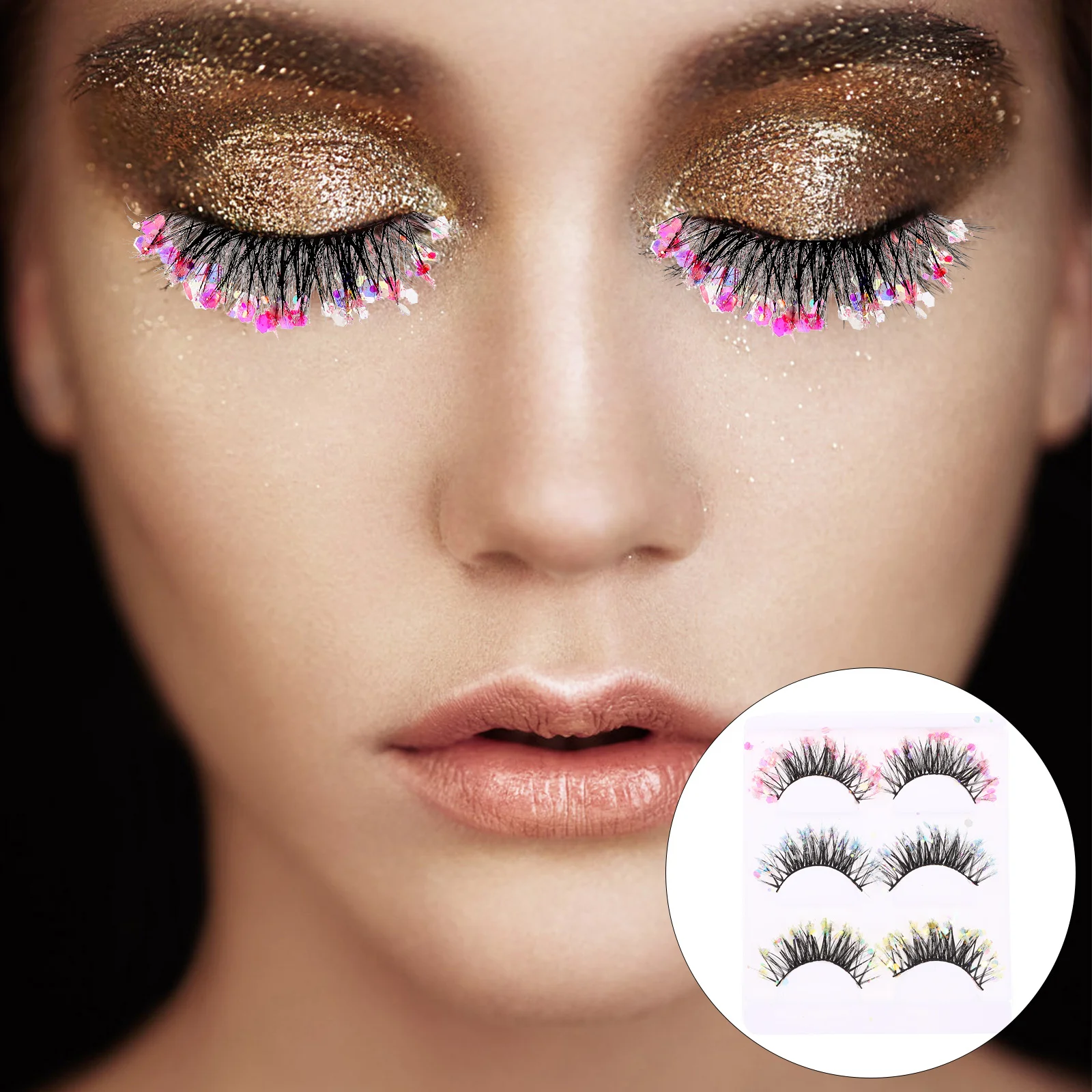 

3Pairs Individual False Lashes Delicate Color for Dating Night Vacation Balls False Eyelashes Fake Lashes Glitter Eyelashes