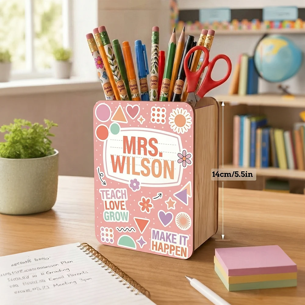 Personal Custom Text Book‑Shaped Wooden Pen Holder,Tutor Educator,Teacher Workspace Table Decor,Back‑to‑School Surprise Gift