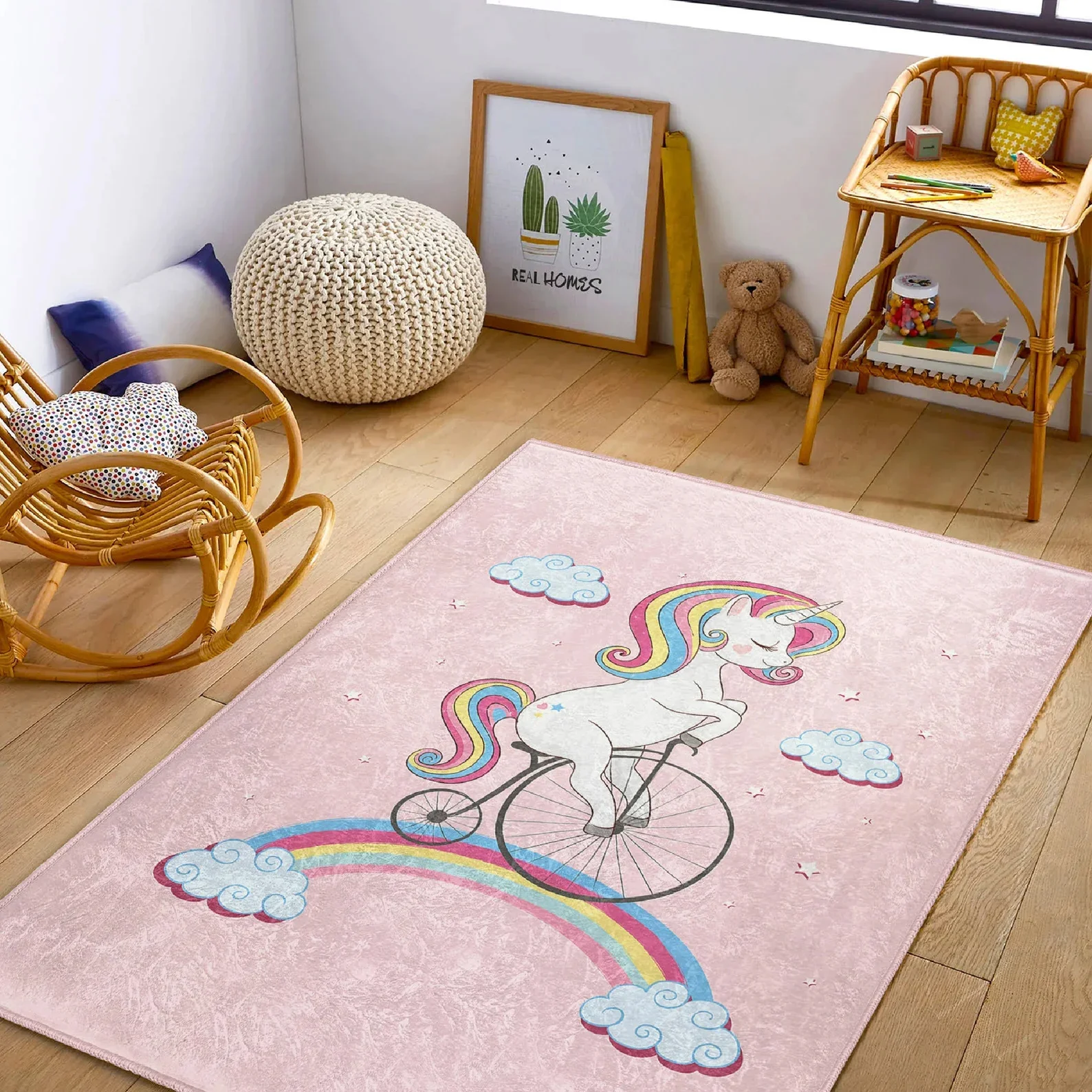 

Sweet Unicorn Kids Room Rug Pink Girls Rugs Unique Kid's Carpets Washable Pink Baby Rugs Girls Room Decor Rectangle Kids Rugs