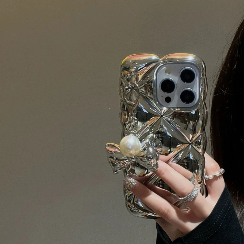 

Three Dimensional Diamond Grid Bow Hanging Chain Suitable For iPhone 14 Pro Max Phone Case 13 15 Pro Silicone Full Package 12