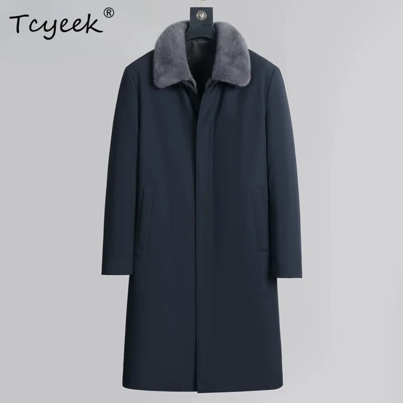 Tcyeek Natural Mink Fur Coat Men Fashion Mens Parka Whole Mink Liner Detachable Winter Clothes Real Fur Coats Long Over Knee