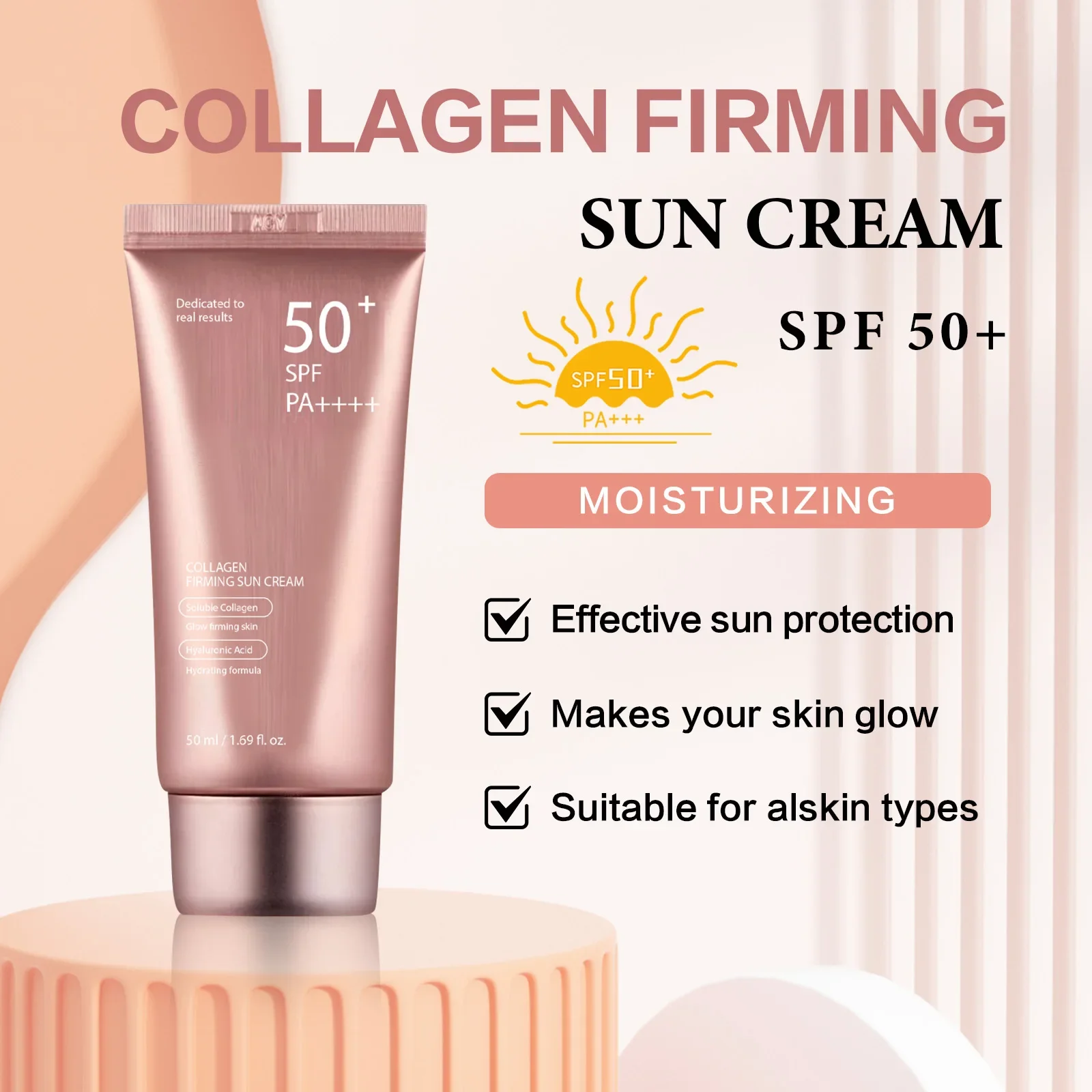 Protector Solar SPF50 PA+++ 50ml, Crema Solar Resistente al Agua, Ligera, No Grasosa, para Rostro y Cuerpo, Esencial Diario