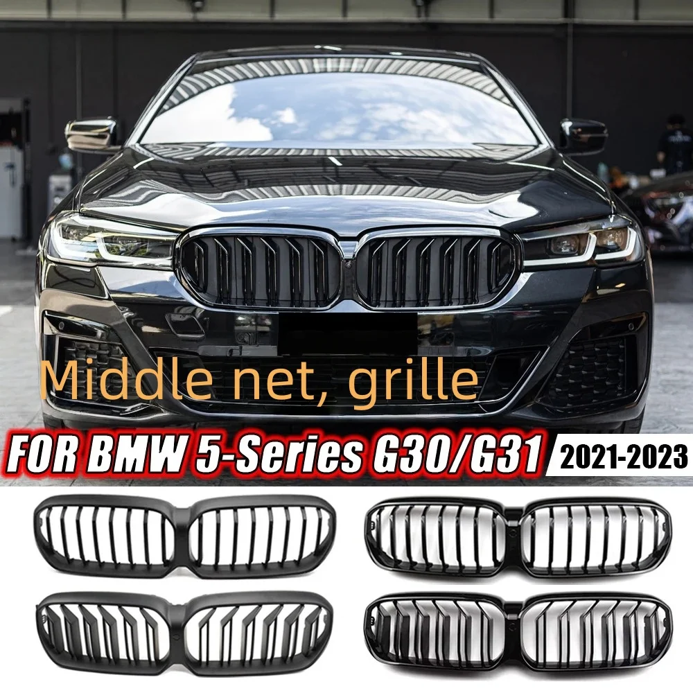 

Dual-Slat Glossy Black Front Bumper Grilles For BMW 5-Series G30/G38 2021-2023 530i 540i Single Line Style Upper Grilles
