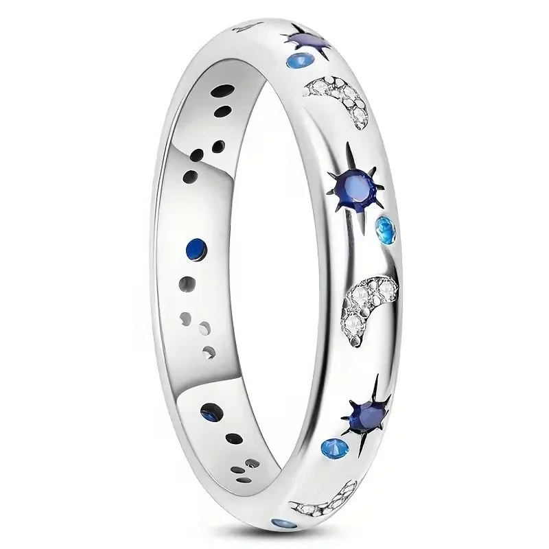 CAOSHI Novel Star Moon Design Women's Rings Intersperse Beautiful Blue/White Cubic Zirconia Daily Wear Accessories Party Jewelry