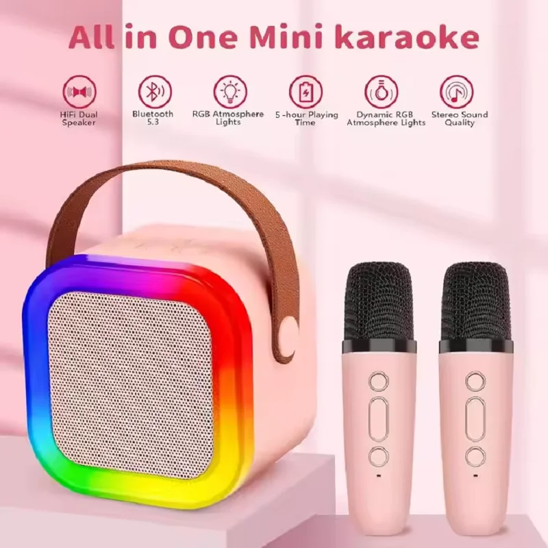 Mini Portable Dual Microphone, Wireless Karaoke Speaker, USB Charging Singing System, Birthday Party Kids Home KTV Singing - Detail 1