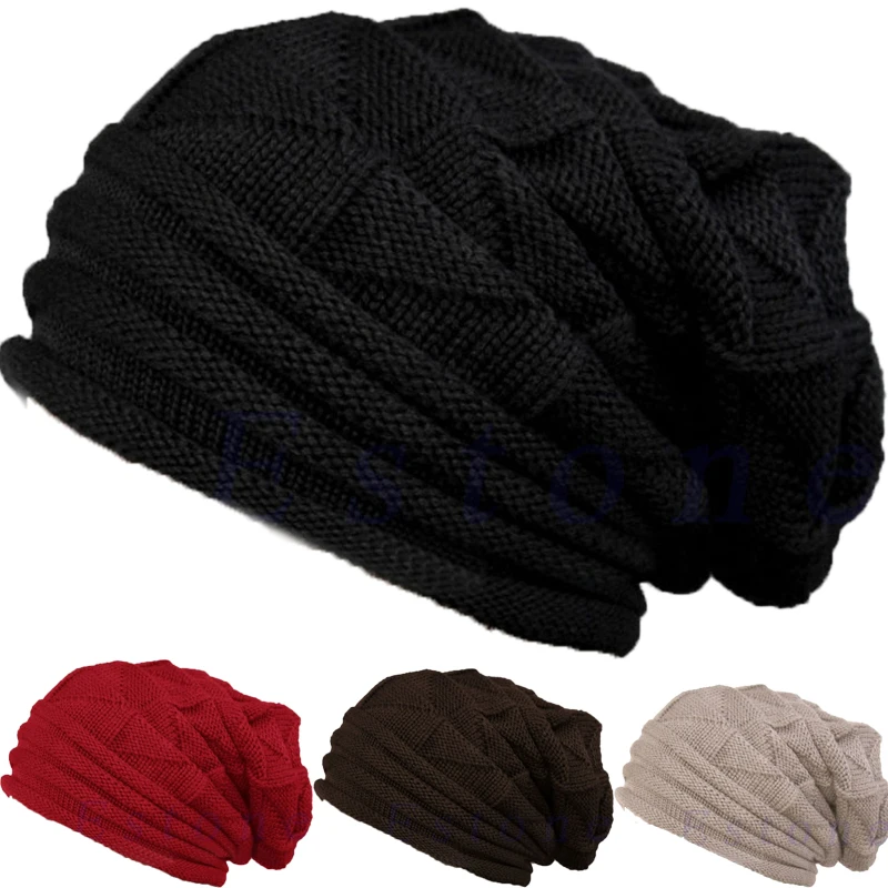 Silk Satin Lined Chunky Cap Women Men Unisex Knitted Baggy Beanie Hat Winter Warm Hats Slouchy Skullies Wool Beanies Winter Cap