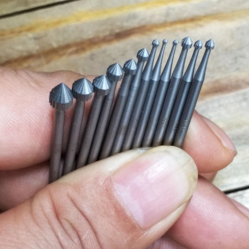 DTA6 12 Pcs Cylinder-Cone Shape Carving Burr Set, 3/32 Inch Shank Jewelry Stone Setting Burs for Rotary Tool, Lapidary, Wood