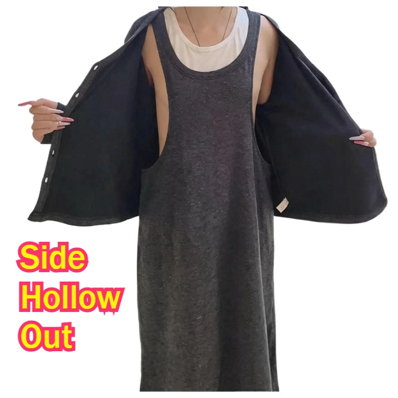 Women's Side Hollow Out Exercise Jackets Cardigan Two Piece Sets Couple Outdoor Exposure Play Korean Style Vest Dress Clubwear