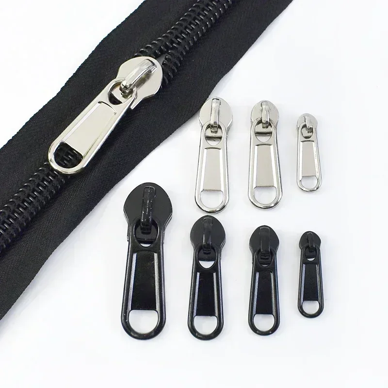 3# 5# 8# 10# 10M Black Code Coil Zippers 10Pcs Zipper Sliders Clothes Sewing Zip Puller Head Zips Repair Kit Closures Accessory