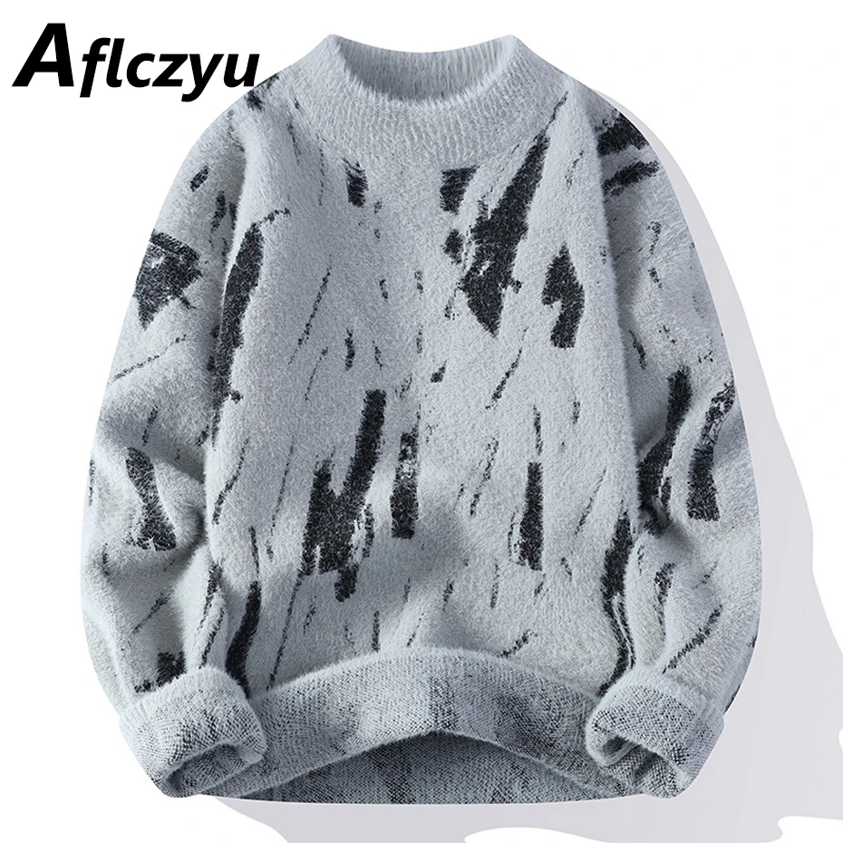 Spotted Graffiti Knitted Sweater Men Autumn Winter Jumper Sweaters Fashion Casual Spot Pullover Male