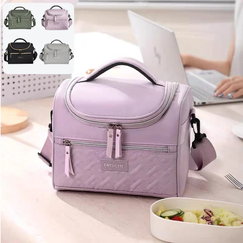 1Pc Large Insulated Lunch Bag Cooler Hand Washable Durable Polyester Lunch Box with Padded Shoulder Strap for Work School Picnic