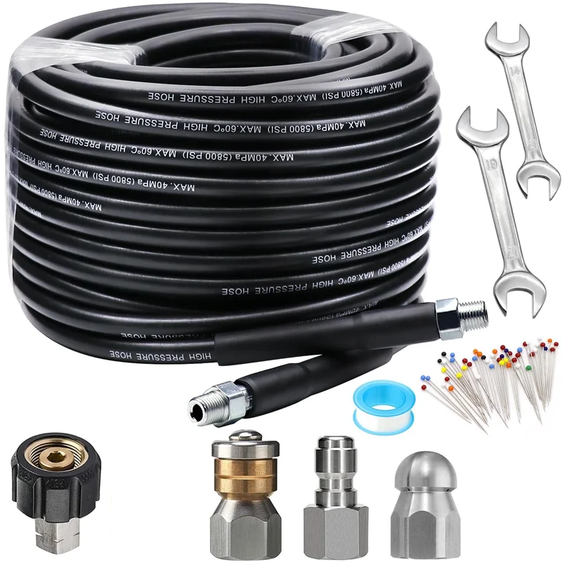 

5800PSI Sewer Jetter Kit - High-Pressure Nozzle & Hose for Clogged Drains/Pipes, Compatible with Most Pressure Washers