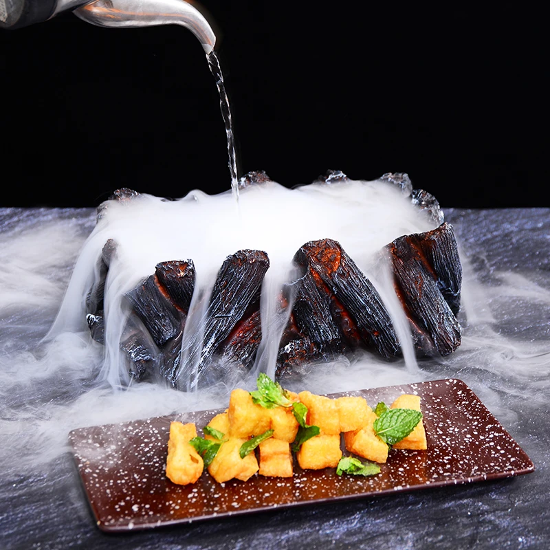 Japanese Style Black Volcanic Charcoal Modeling Barbecue Plate, Dry Ice Hotel Restaurant Tableware