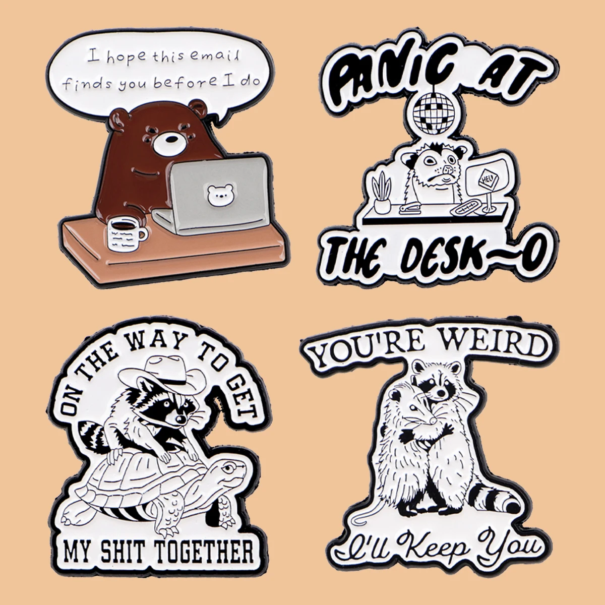 

Cute Raccoon Quotes Enamel Pin Cartoon Animals Bear Brooch Lapel Pin Badge on Backpack Clothing Accessories Fashion Jewelry Gift