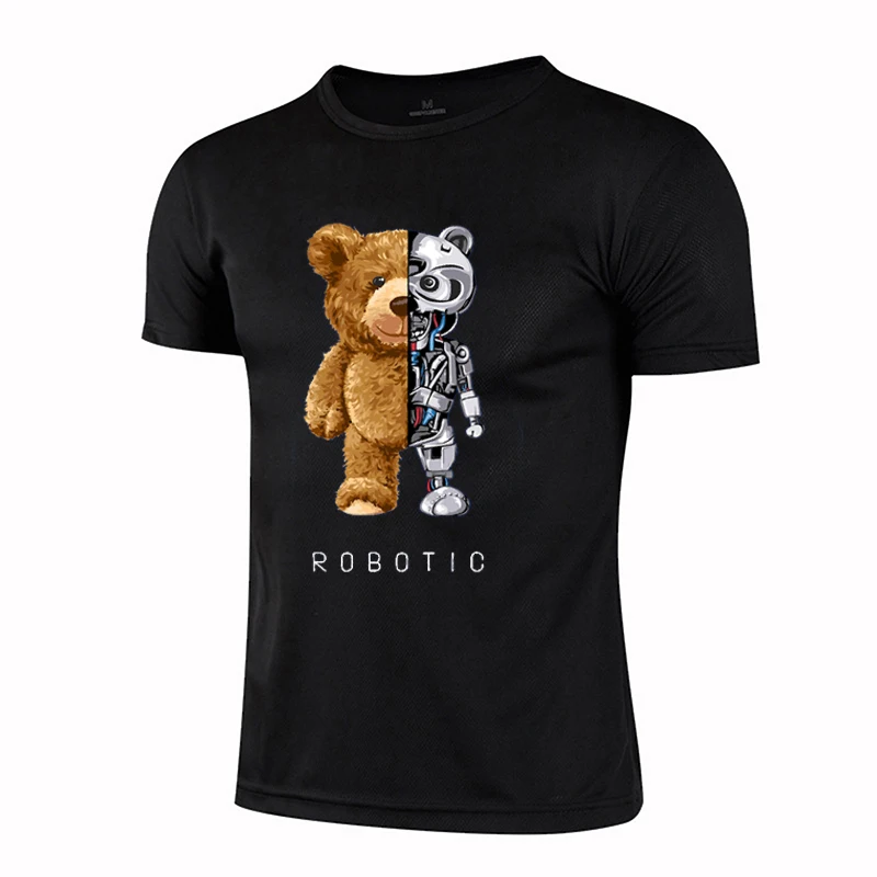 

Funny Ted Bear Robot Tshirt Robotic Bear Men Short Sleeve Fashion Casual Clothing Summer Fibre Tees Oversized Street T-Shirts