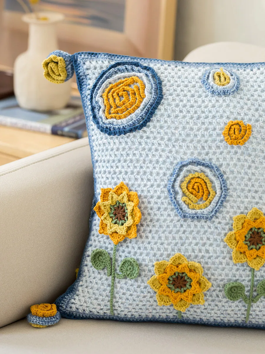 Susan's Family DIY Crochet Pillowcase Kit Van Gogh Star Moon Light Sunflower Pillowcase Materials Package Crochet Kit