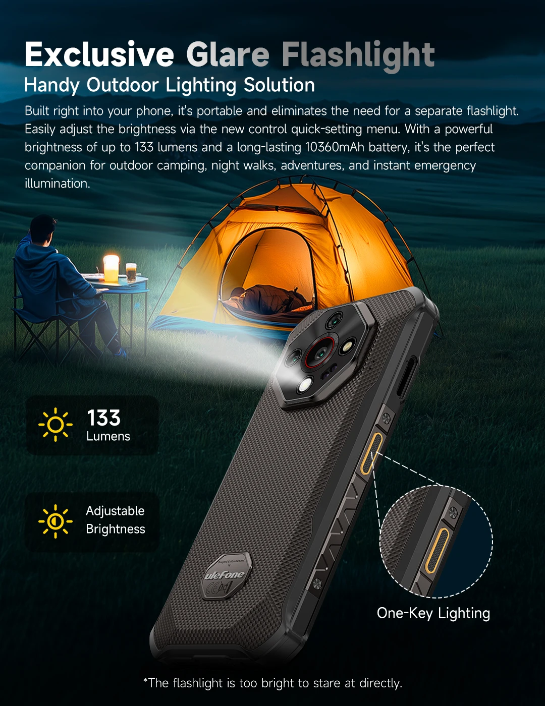 Ulefone Armor X16 4G Rugged Phone Smartphone Android 15 Up to 12GB+128GB 10360mAh Glare Flashlight 48MP Main Camera