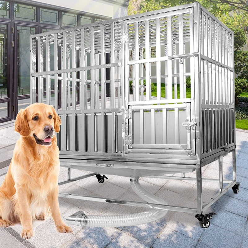 

Type 110/125 Stainless Steel Dog Cage Large Dog Flush Cage Medium Size With Funnel Tray Golden Retriever/Labrador/Alaskan Cage