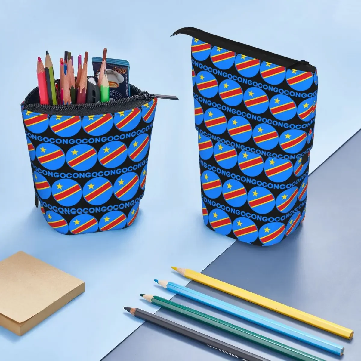 Flagge des Kongos, Flagge von Kinshasa, Flagge von Zaire, wendbares Federmäppchen für Studenten, Geschenke, Stiftbox, Bleistiftbeutel, Schreibwaren